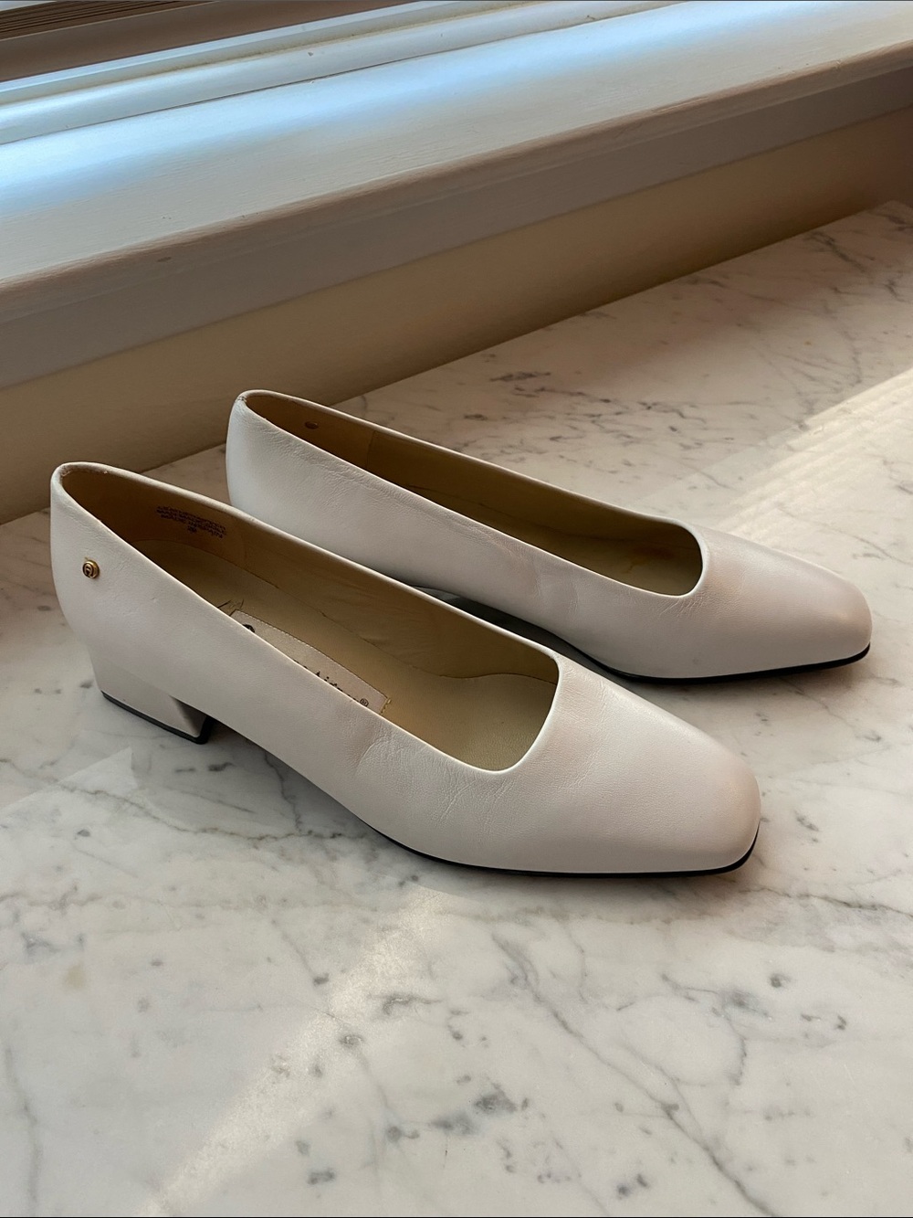 Etienne Aigner White Low Block Kitten Heels